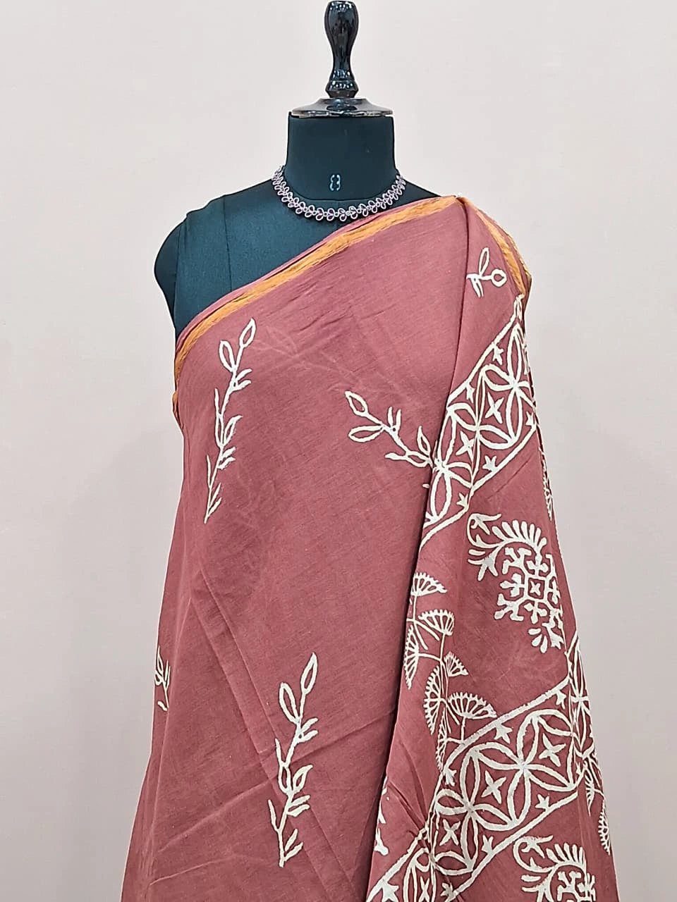 Chocolate Brown Mulmul Zari Cotton Saree 1