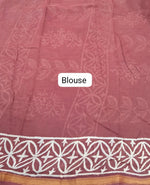 Chocolate Brown Mulmul Zari Cotton Saree blouse