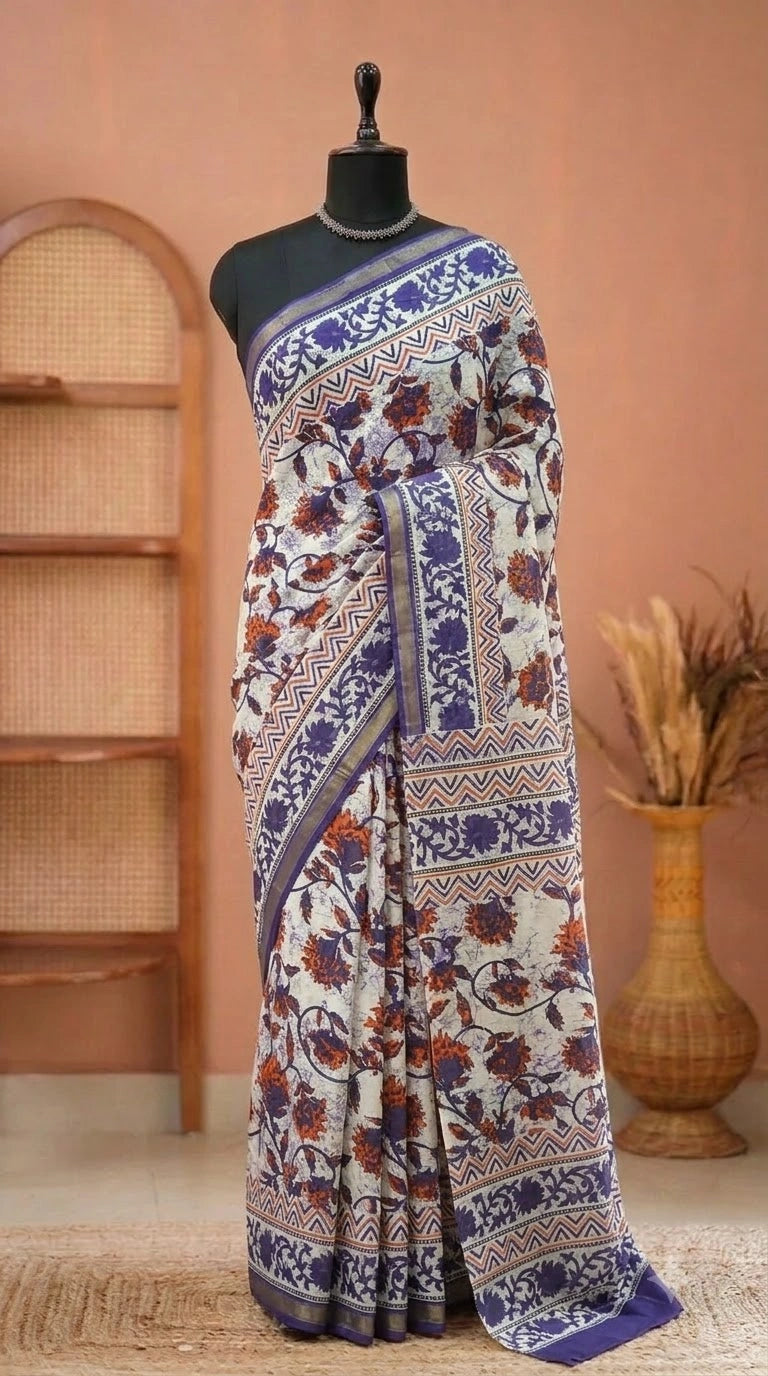 Light Blue Mulmul Zari Cotton Saree 