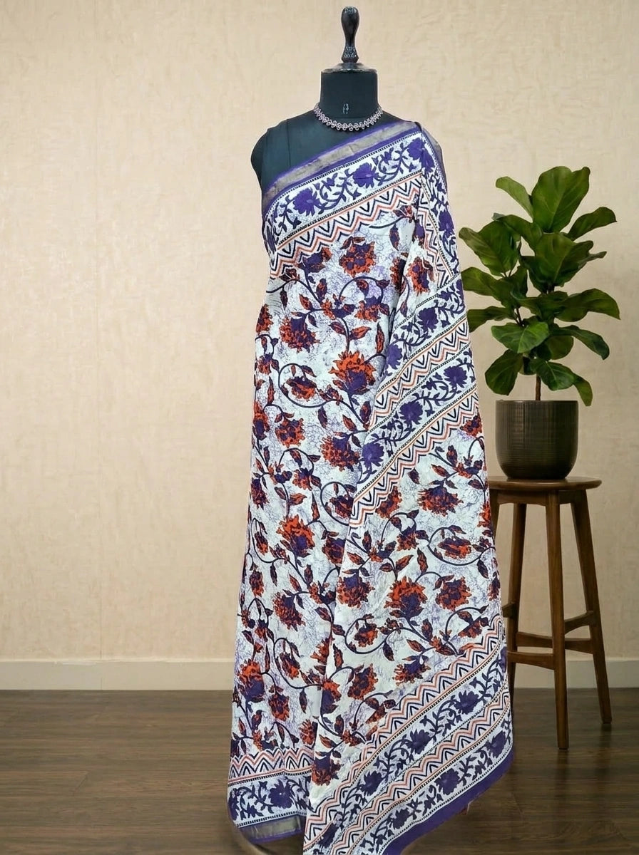 Light Blue Mulmul Zari Cotton Saree