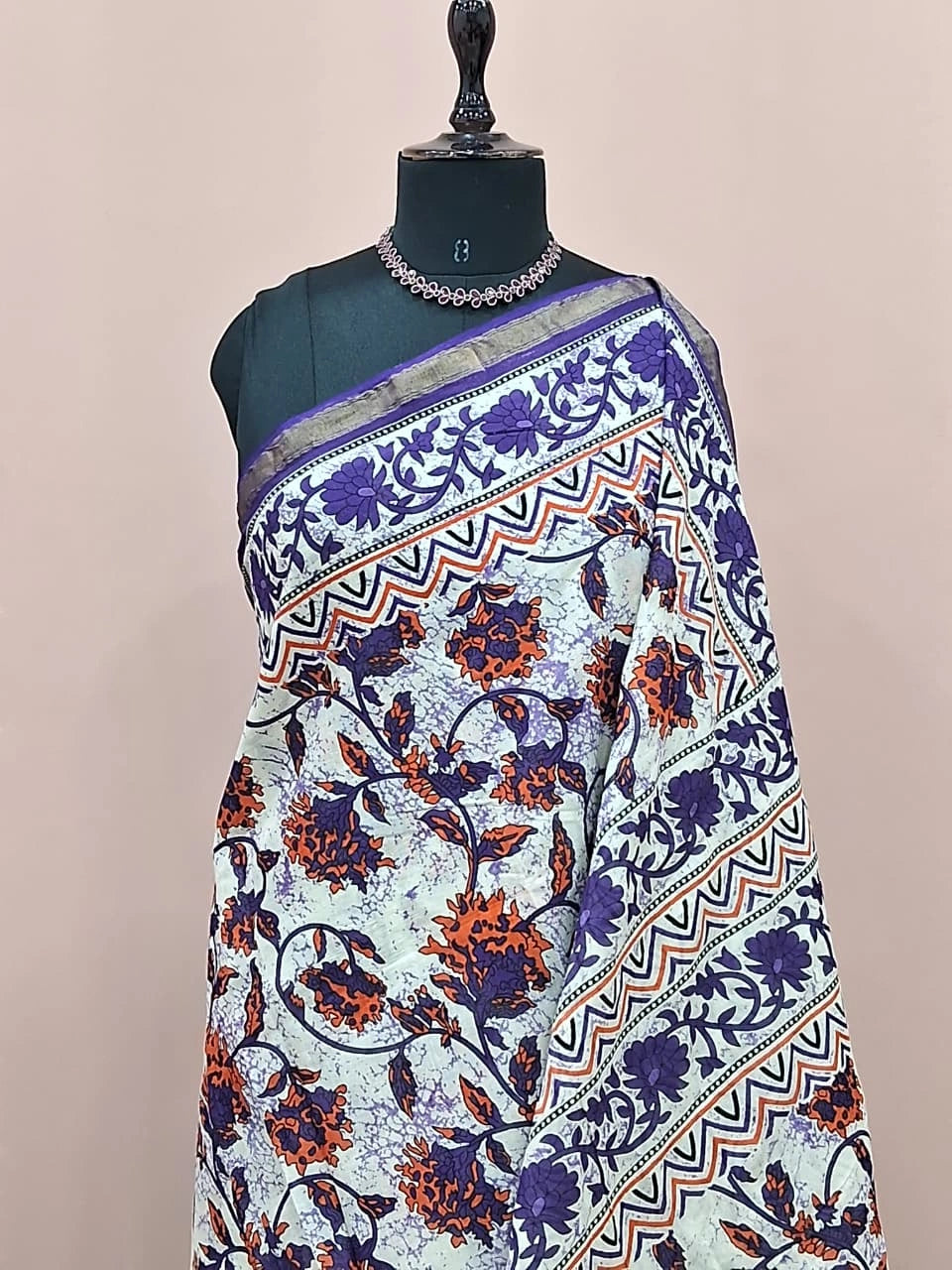 Light Blue Mulmul Zari Cotton Saree 1