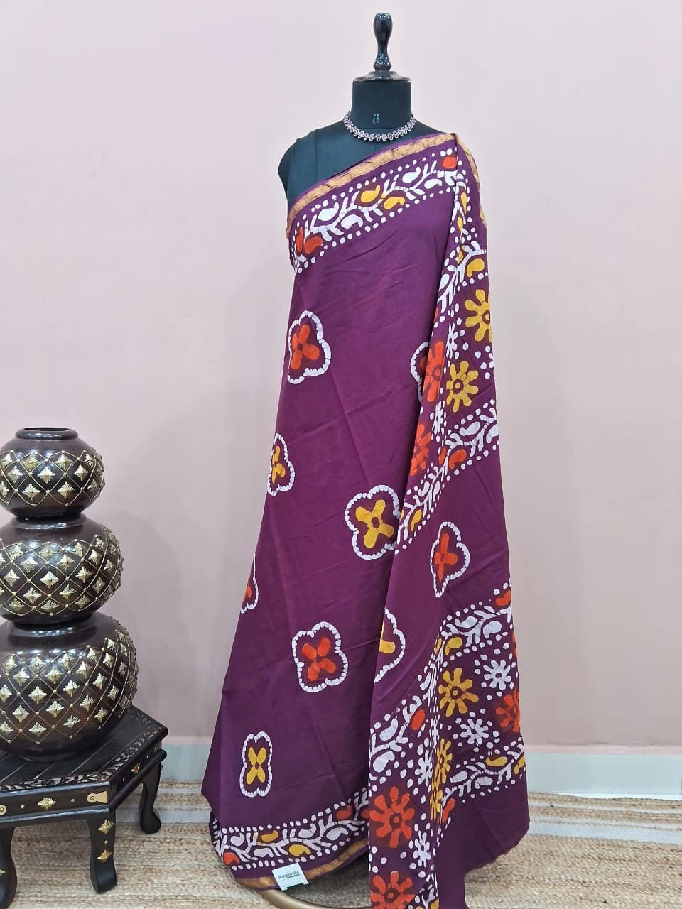 Maroon Mulmul Zari Cotton Saree 
