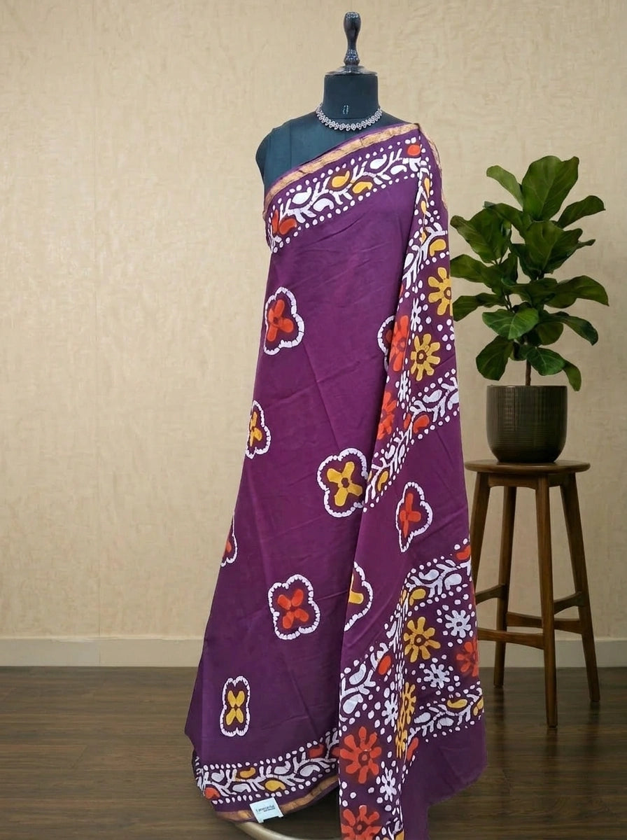 Maroon Mulmul Zari Cotton Saree