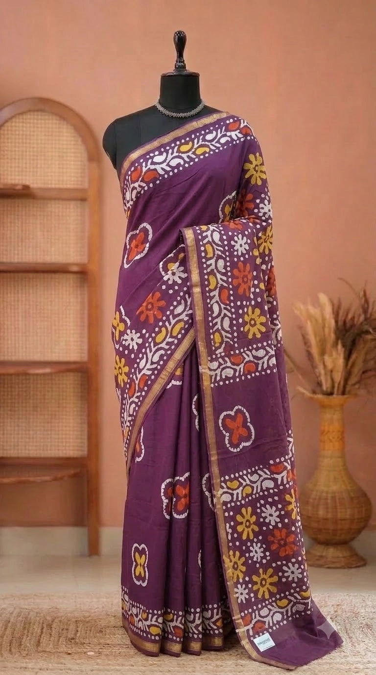 Maroon Mulmul Zari Cotton Saree
