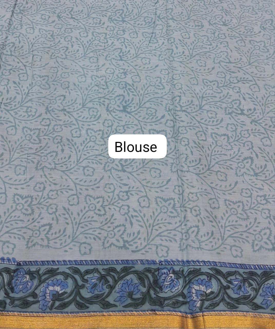 Baby Blue Mulmul Zari Cotton Saree blouse
