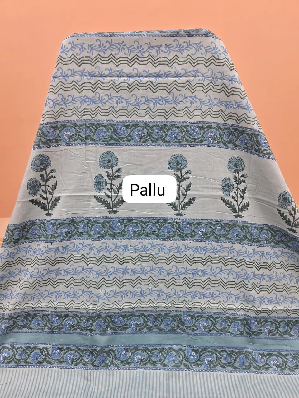 Baby Blue Mulmul Zari Cotton Saree pallu