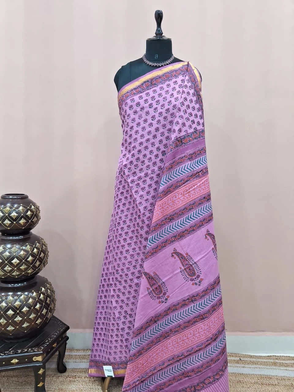 Baby Pink Mulmul Zari cotton saree 