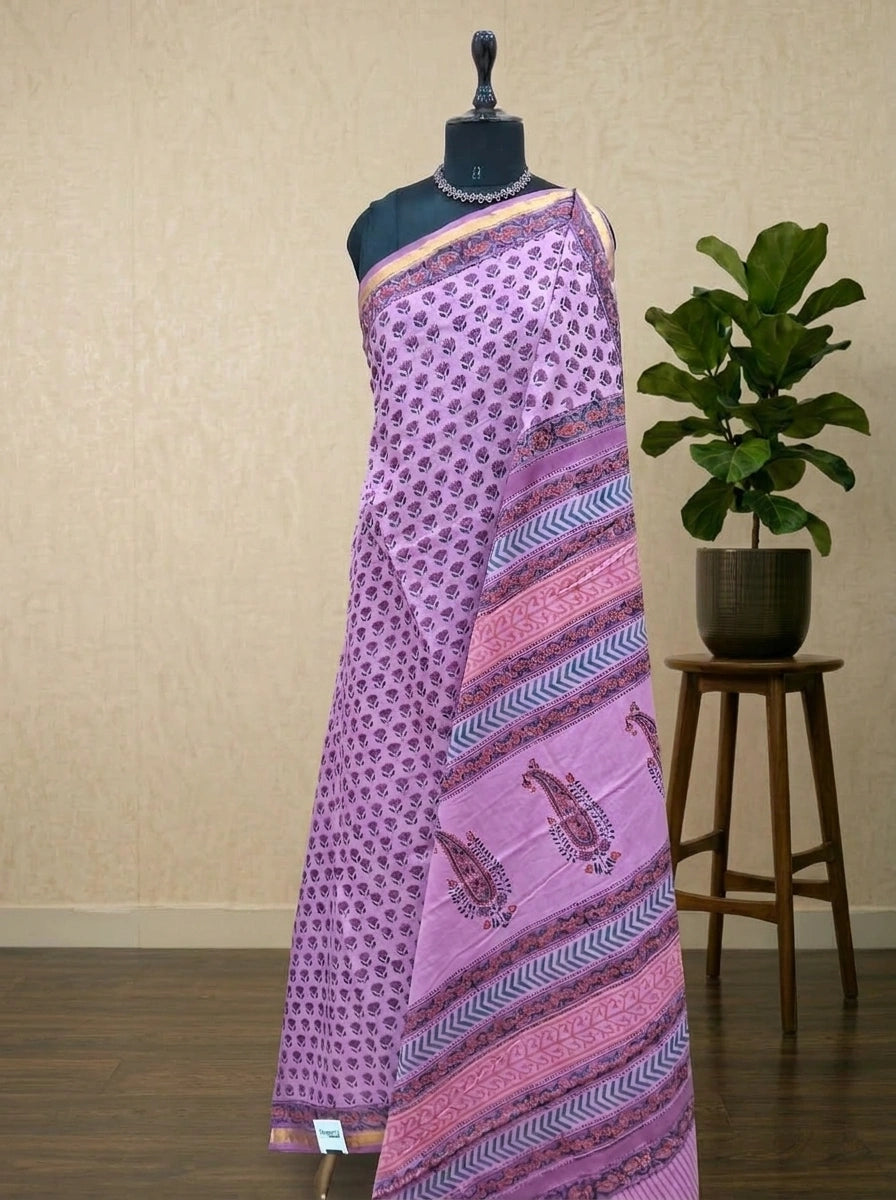 Baby Pink Mulmul Zari cotton saree