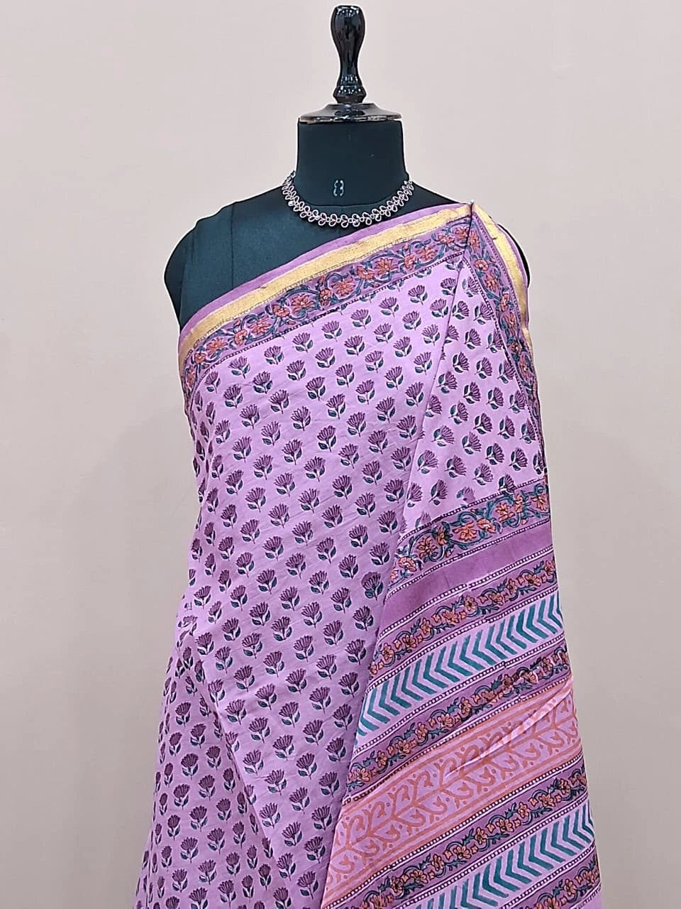 Baby Pink Mulmul Zari cotton saree 1