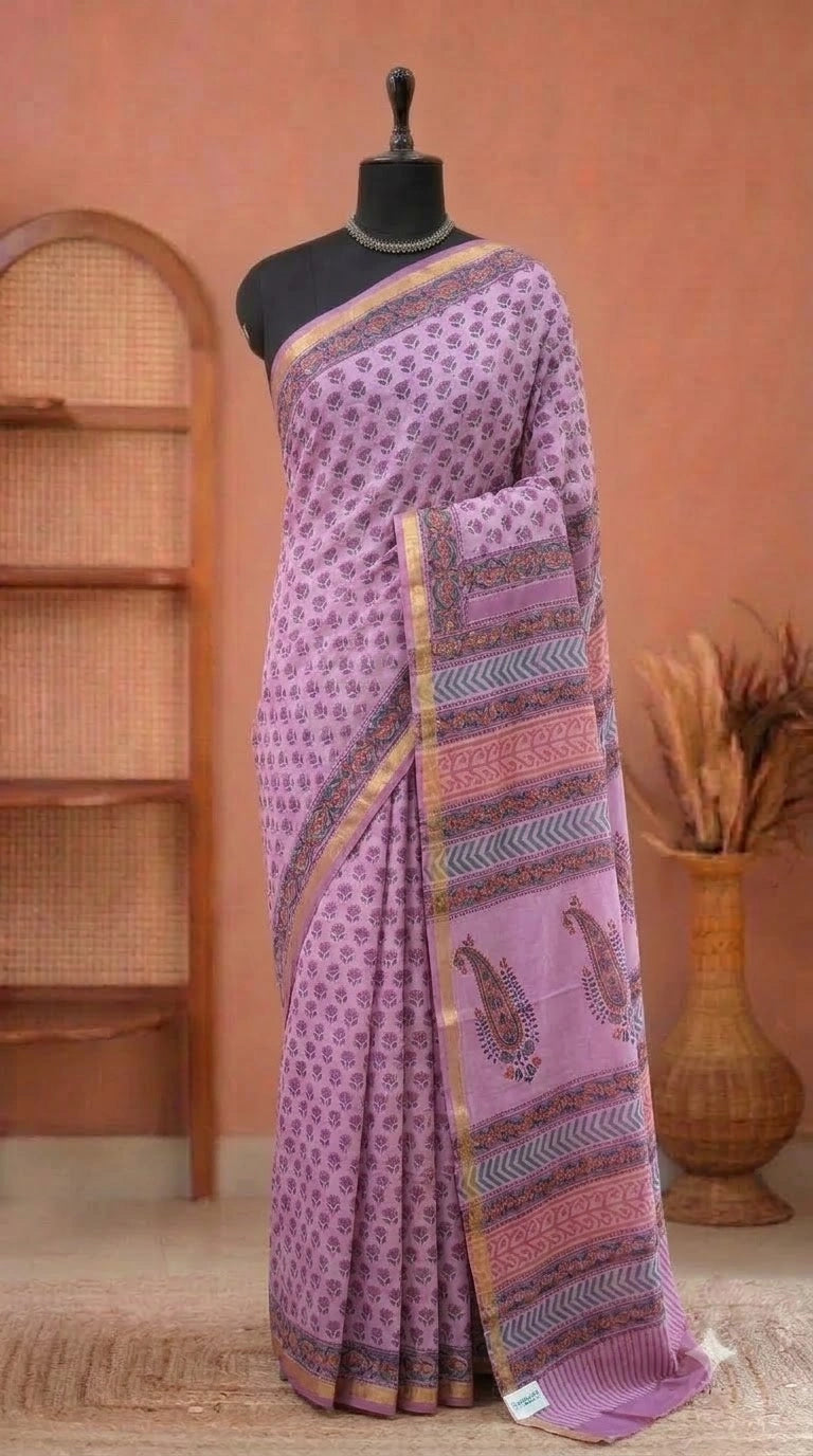 Baby Pink Mulmul Zari cotton saree
