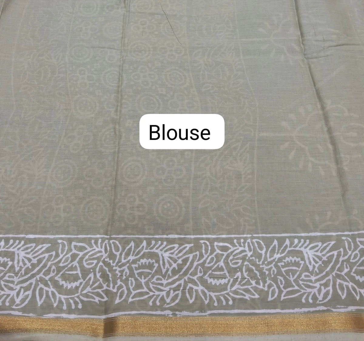 Sea Spray Green Mulmul Zari Cotton Saree blouse