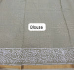 Sea Spray Green Mulmul Zari Cotton Saree blouse