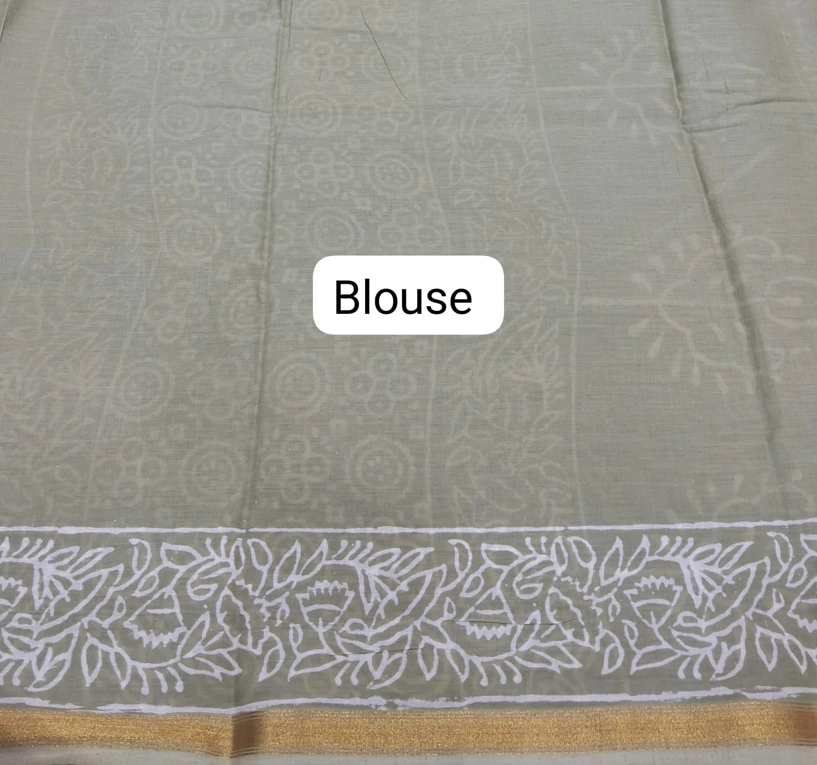 Sea Spray Green Mulmul Zari Cotton Saree blouse