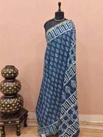 Indigo Blue Mulmul Zari Cotton Saree 