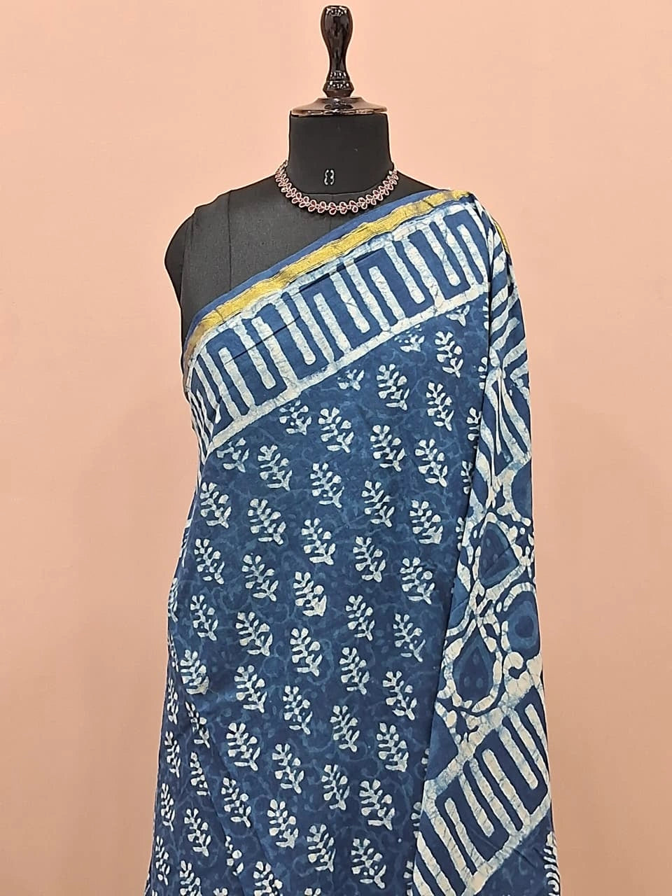 Indigo Blue Mulmul Zari Cotton Saree 1