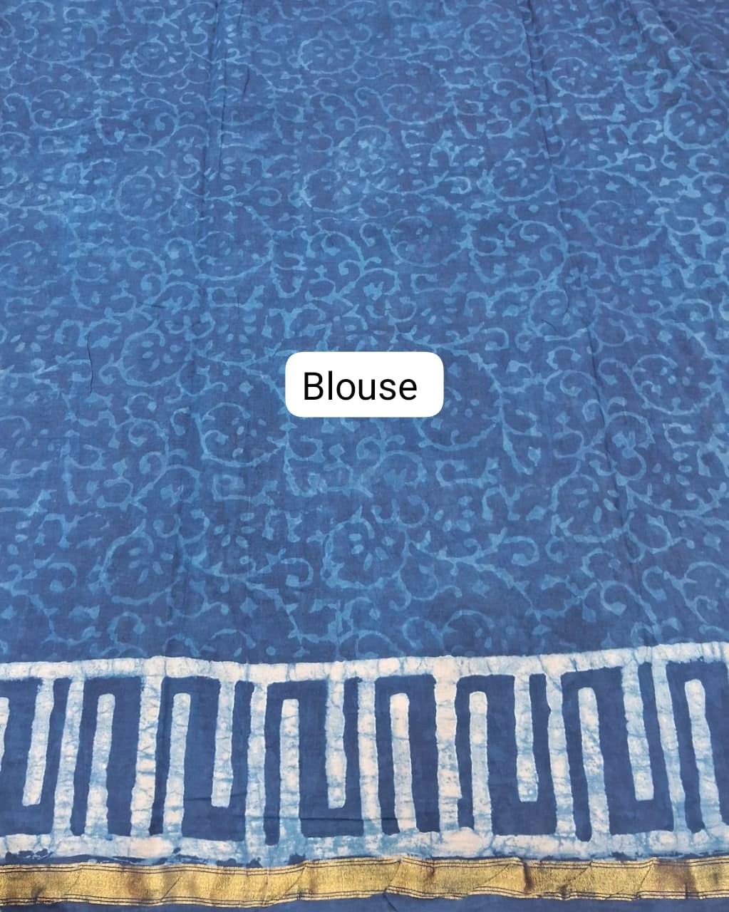Indigo Blue Mulmul Zari Cotton Saree blouse