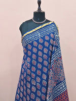 Blue mulmul zari cotton saree 1