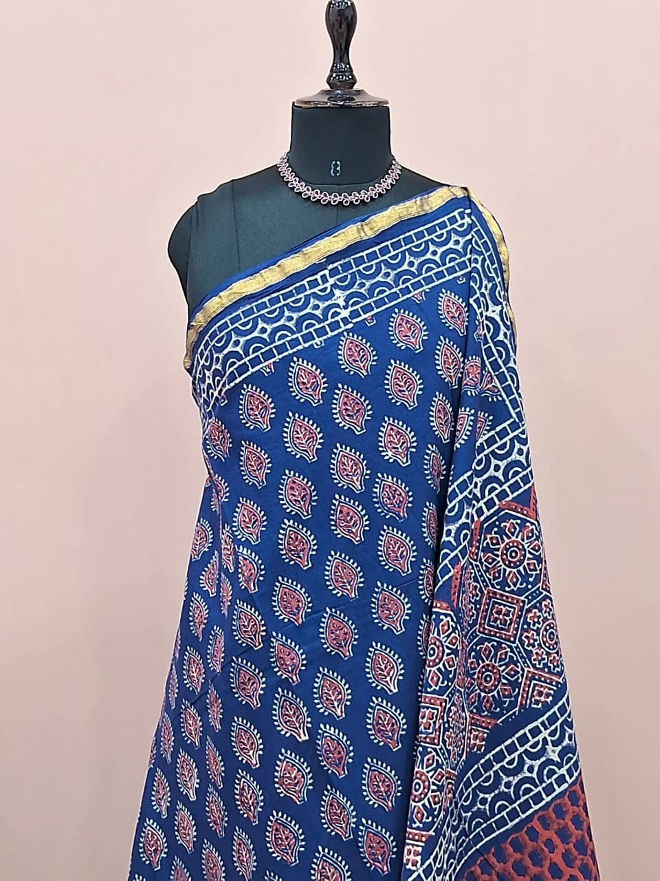 Blue mulmul zari cotton saree 1