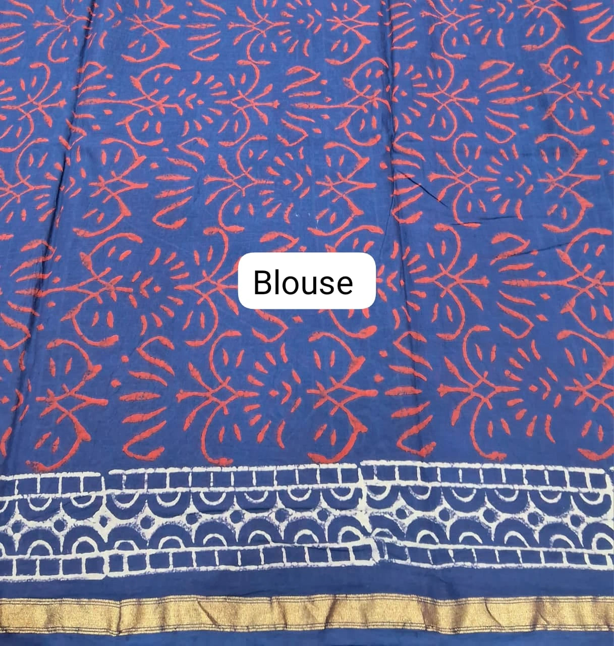Blue mulmul zari cotton saree blouse