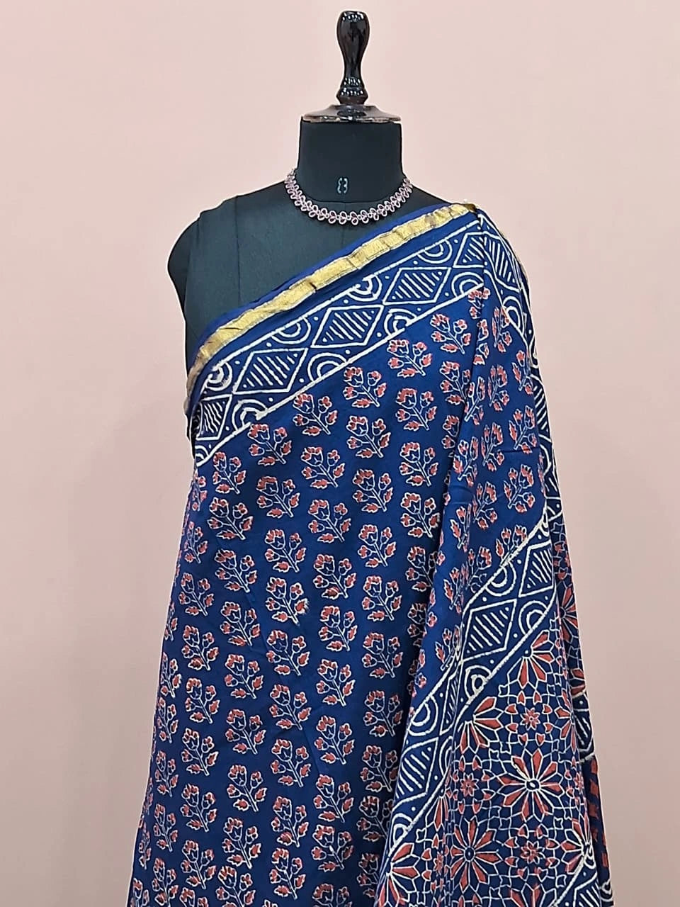 Navy blue mulmul zari cotton saree 1