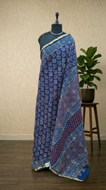 Navy blue mulmul zari cotton saree