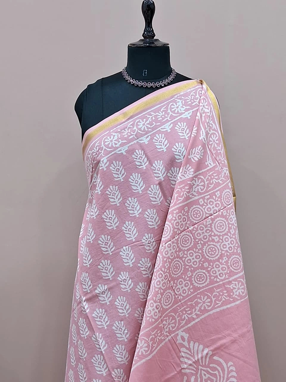 Light peach mulmul zari cotton saree 1
