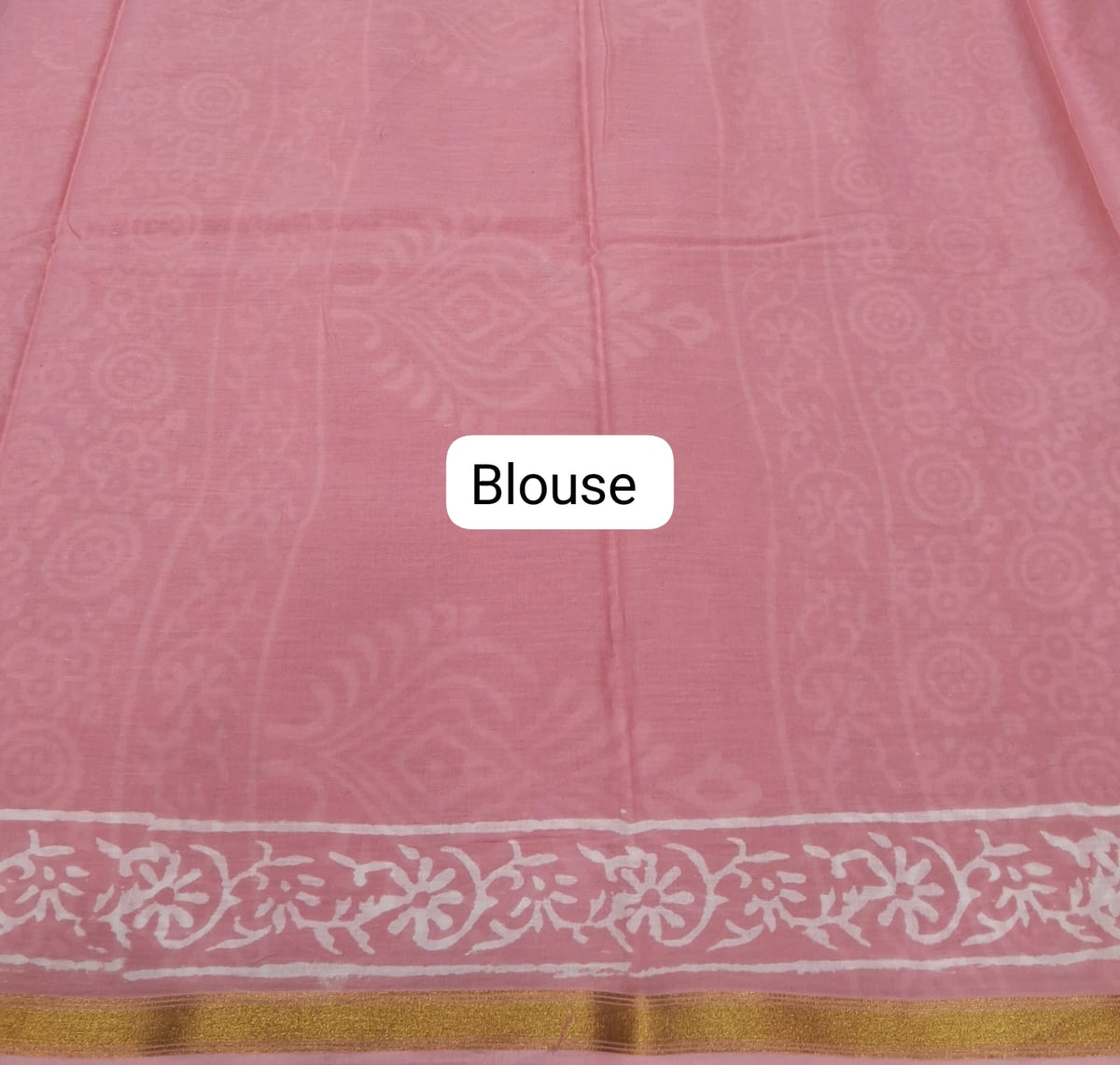 Light peach mulmul zari cotton saree blouse