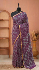 Wine mulmul zari cotton saree 