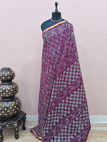 Wine mulmul zari cotton saree 