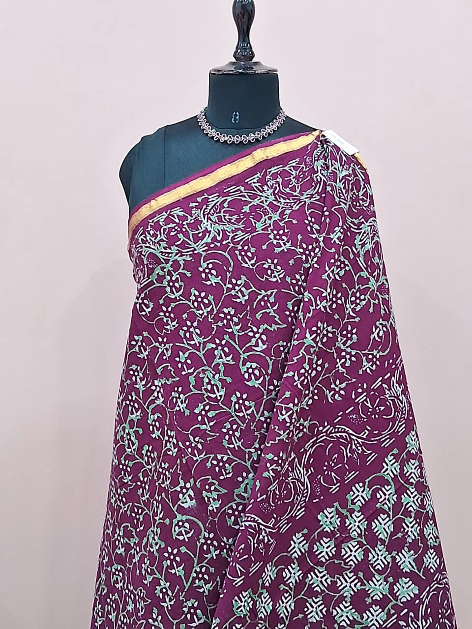 Wine mulmul zari cotton saree 1