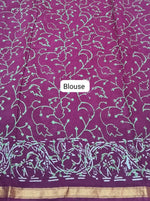 Wine mulmul zari cotton saree blouse