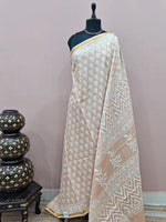 Beige mulmul zari cotton saree 