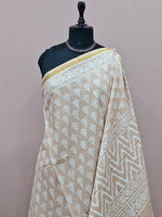 Beige mulmul zari cotton saree 1