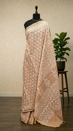Beige mulmul zari cotton saree
