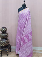 Lavender mulmul zari cotton saree 
