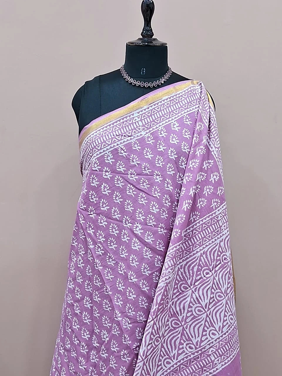 Lavender mulmul zari cotton saree 1