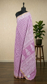 Lavender mulmul zari cotton saree