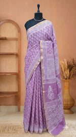 Lavender mulmul zari cotton saree 
