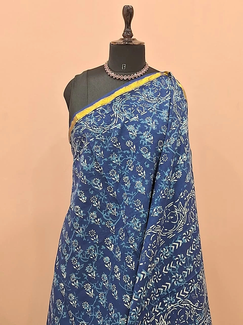 An indigo blue mulmul zari cotton saree 1