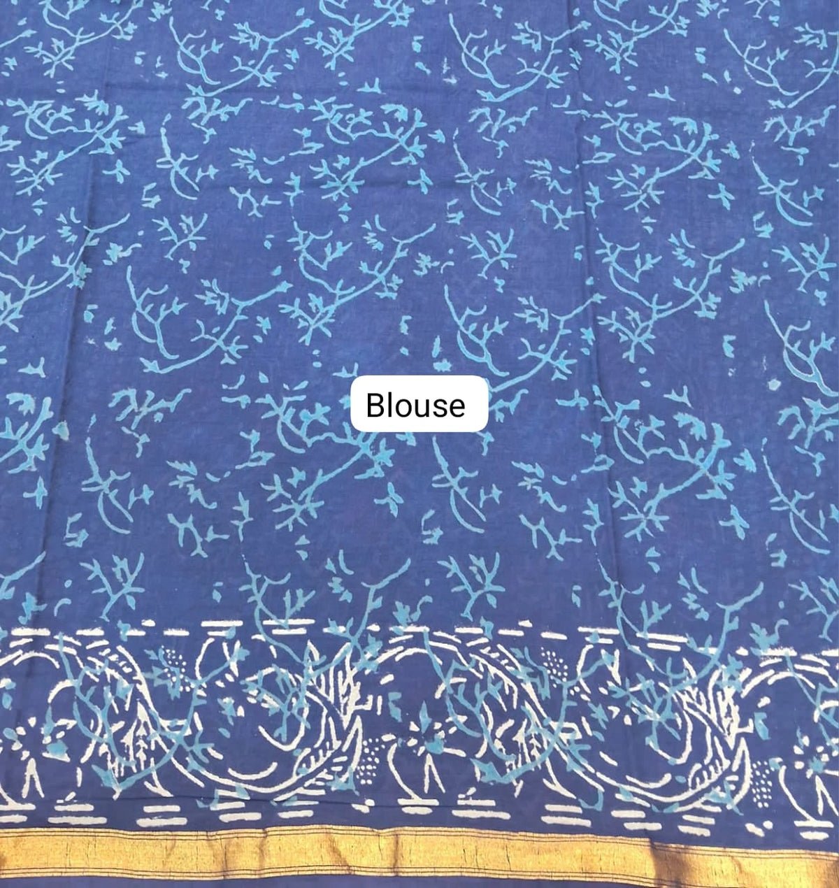An indigo blue mulmul zari cotton saree blouse