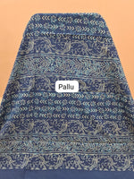 An indigo blue mulmul zari cotton saree pallu