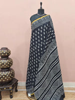 Black mulmul zari cotton saree 