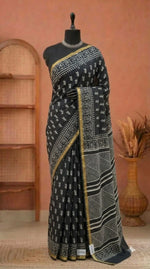 Black mulmul zari cotton saree 
