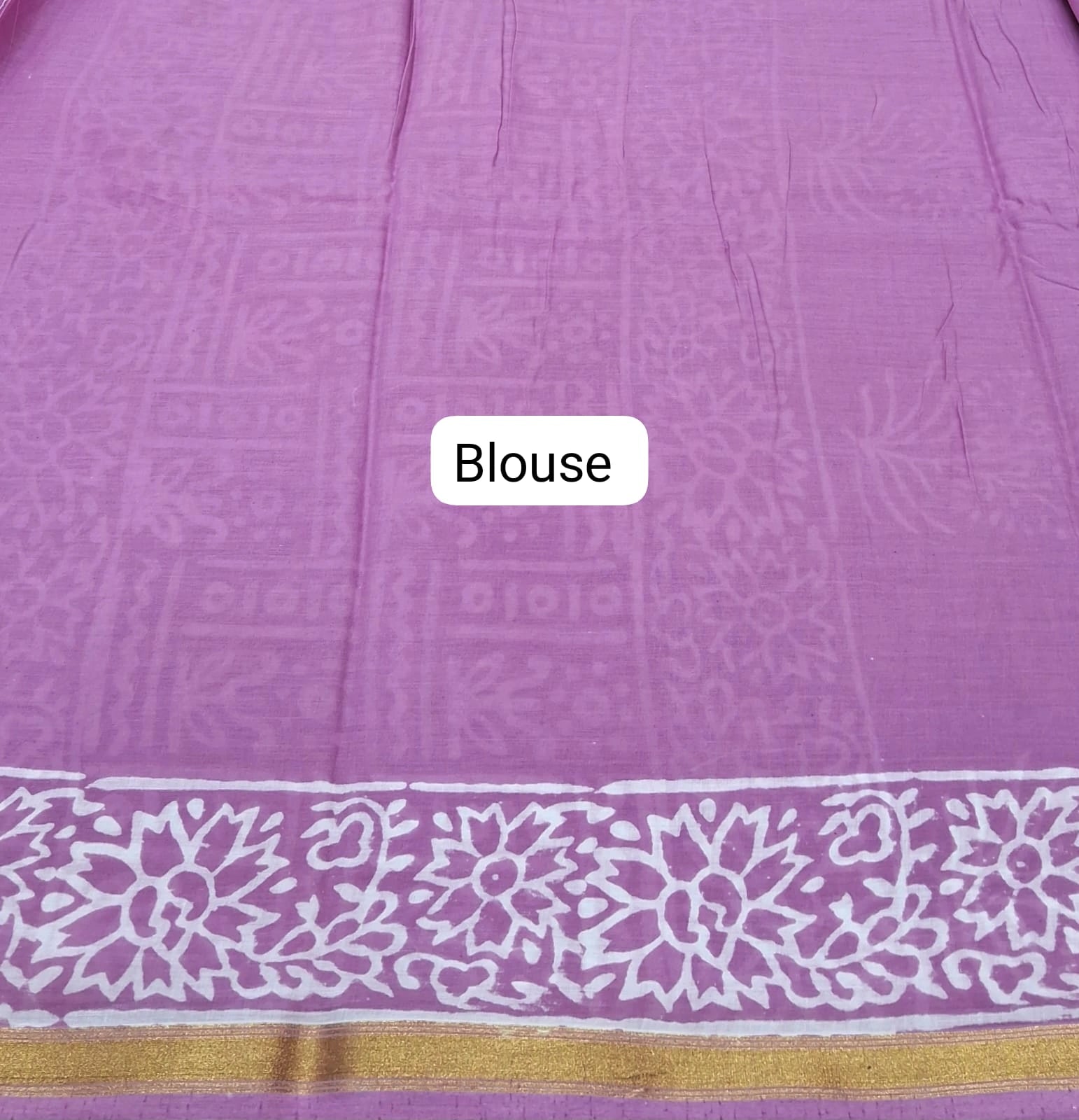 A raspberry pink mulmul zari cotton saree blouse