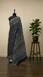 Black mulmul zari cotton saree