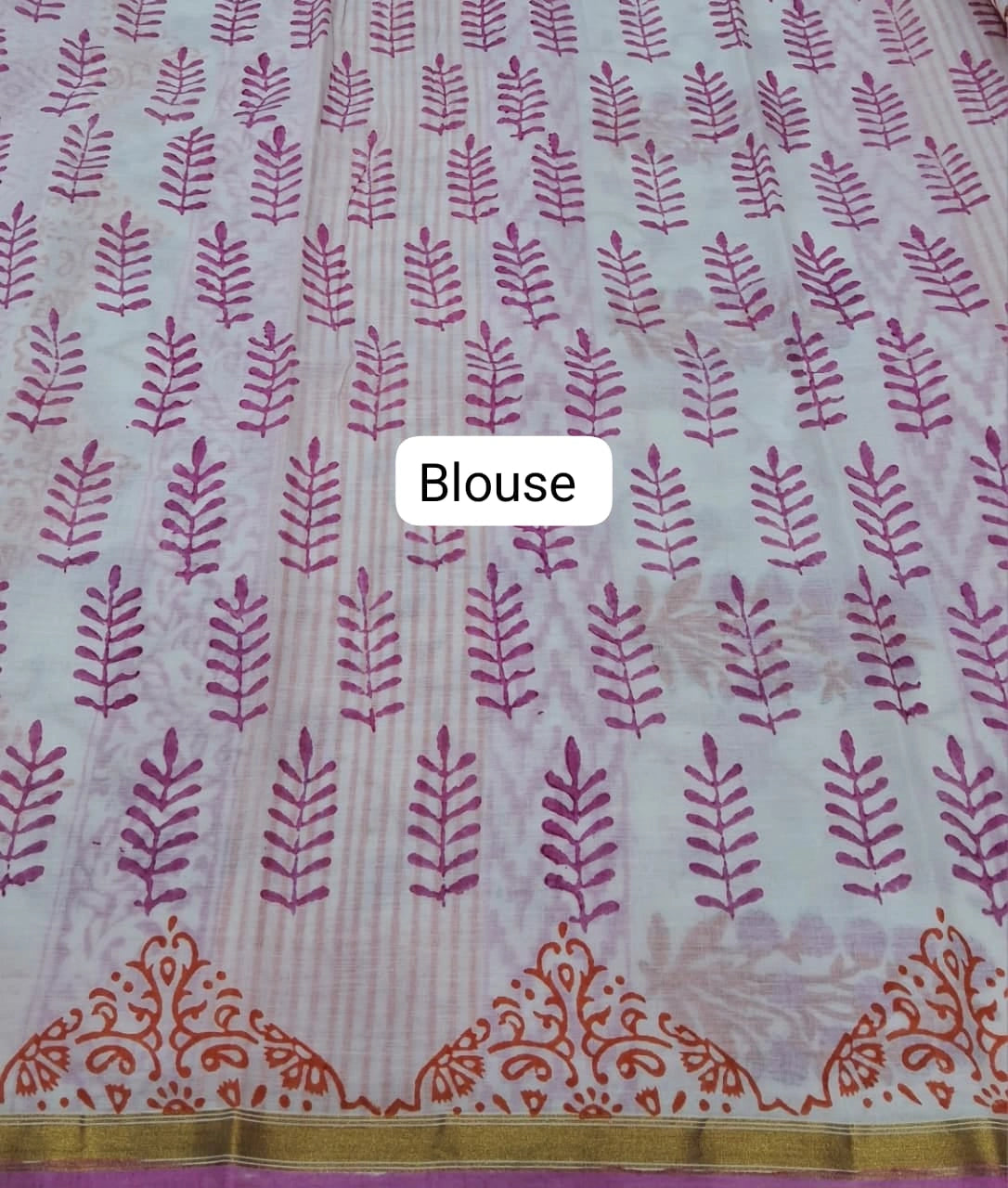 White mulmul zari cotton saree Blouse