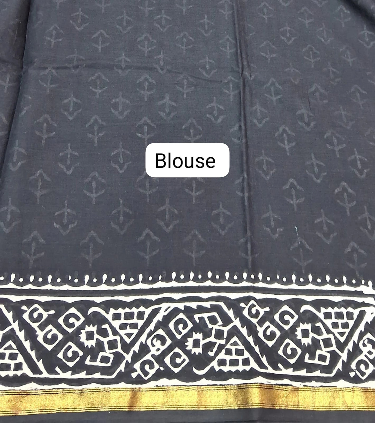 A striking black mulmul zari cotton saree blouse