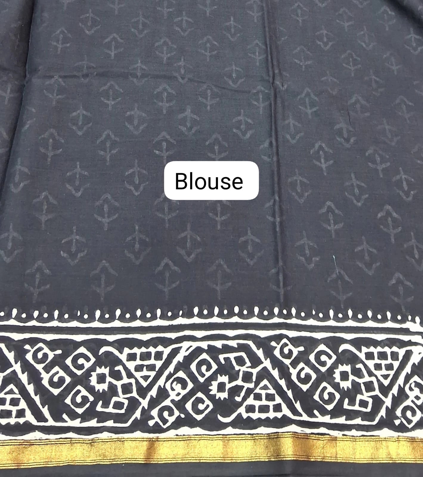 A striking black mulmul zari cotton saree blouse