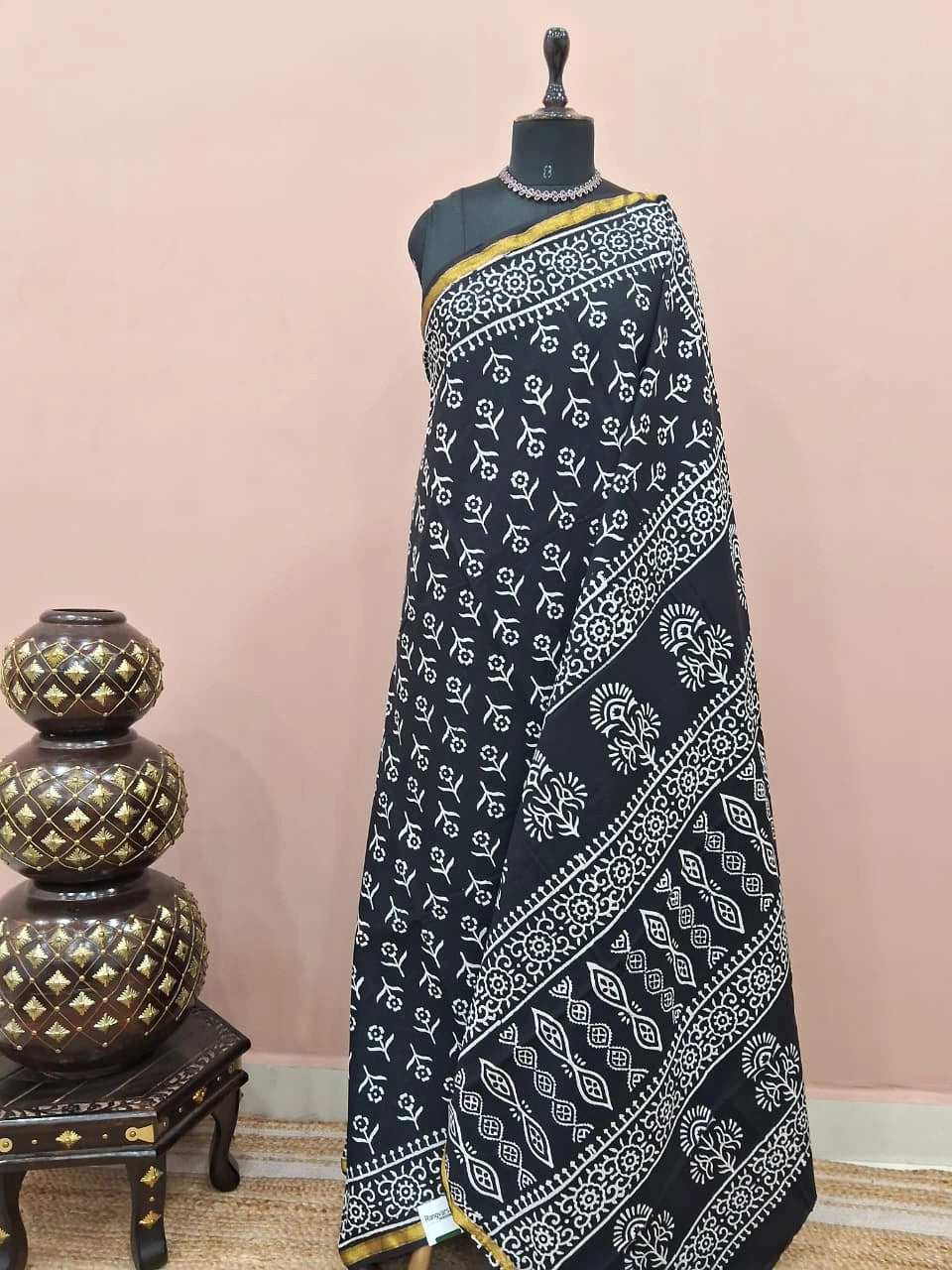 Black mulmul zari cotton saree 