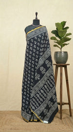 Black mulmul zari cotton saree